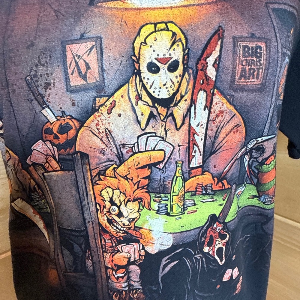 Big Chris Art Horror Villains Poker Graphic Tee Shirt Black Small Jason Freddy - Picture 6 of 16